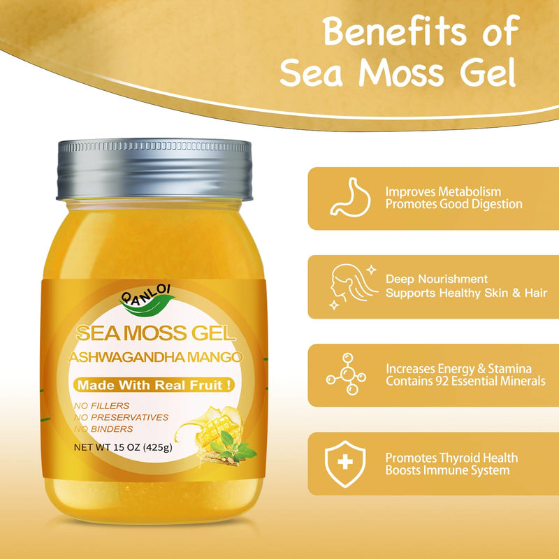 Seamoss Gel, Seamoss with Irish Sea Moss, Ashwagandha Mango, 15OZ | Sea Moss Supplement, Immune Support, Sea Moss Advanced 15 Ounce (Pack of 1)