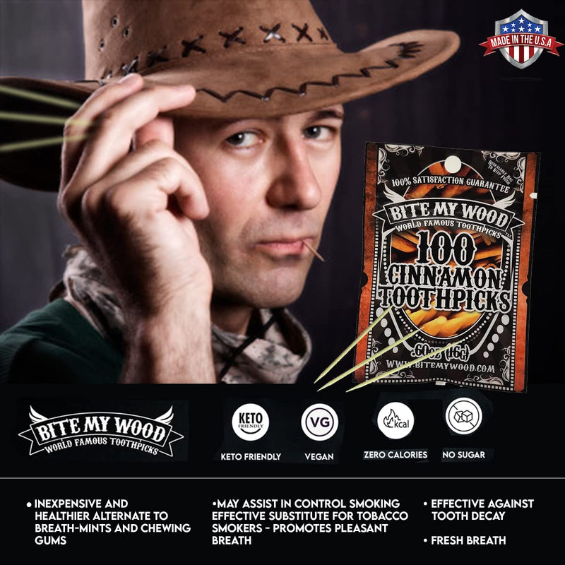 Bite My Wood Cinnamon Toothpicks - Triple Infused Flavor Red Hot Cinnamon Toothpicks Helps With Bad Oral Habits, Zero Calories, Keto Friendly, Appetite Control Aid - 100 Count - BeesActive Australia