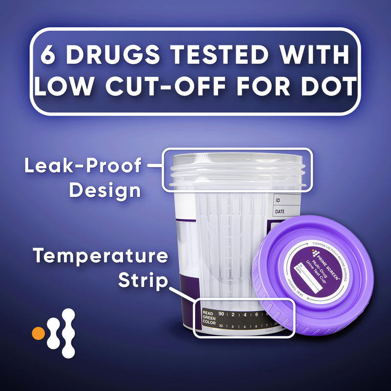 Prime Screen® Quick Result DOT Home Urine Drug Test Cup-Instant Testing Marijuana(THC50), 6-MAM, AMP500, COC150, OPI2000, PCP-[5 Pack]