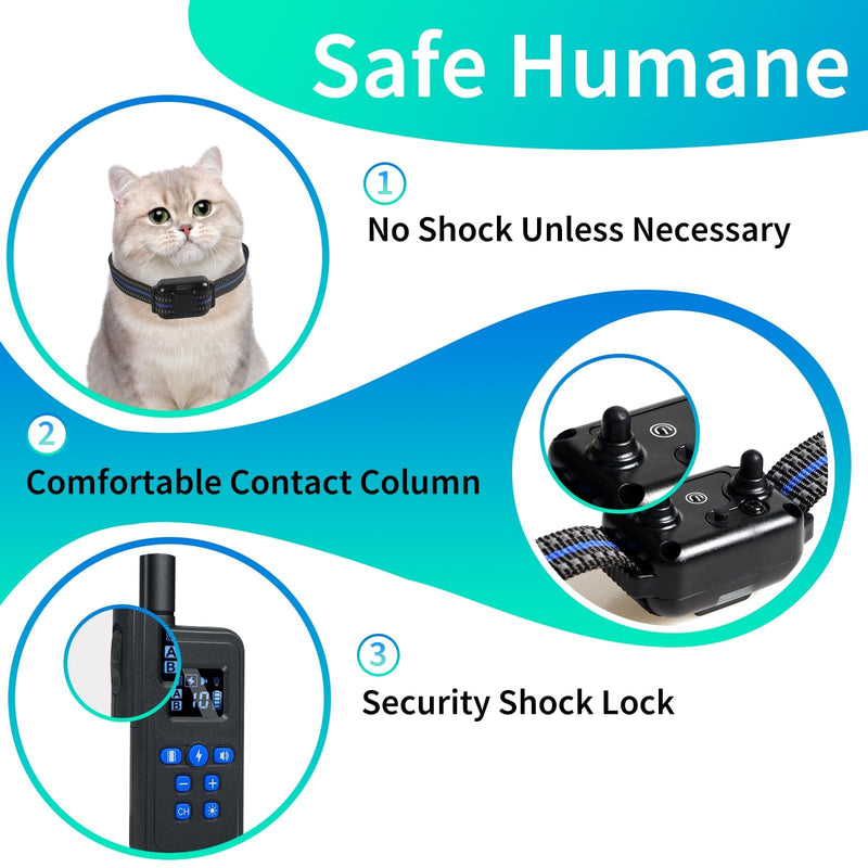 Cat Shock Collar with Remote, Lightest Cat Training Collar with Shock, Vibration, Beep 3 Modes to Stop Meowing, Waterproof, Rechargeable, 2000ft Range (Black) Back - BeesActive Australia