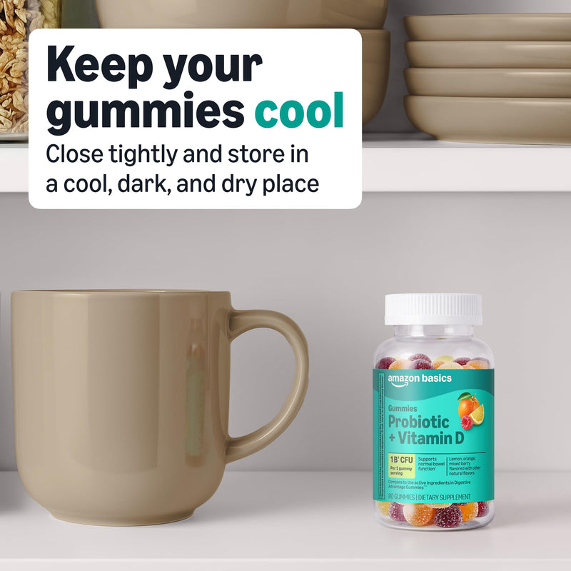 Amazon Basics Probiotic with Vitamin D Gummy, 80 Count