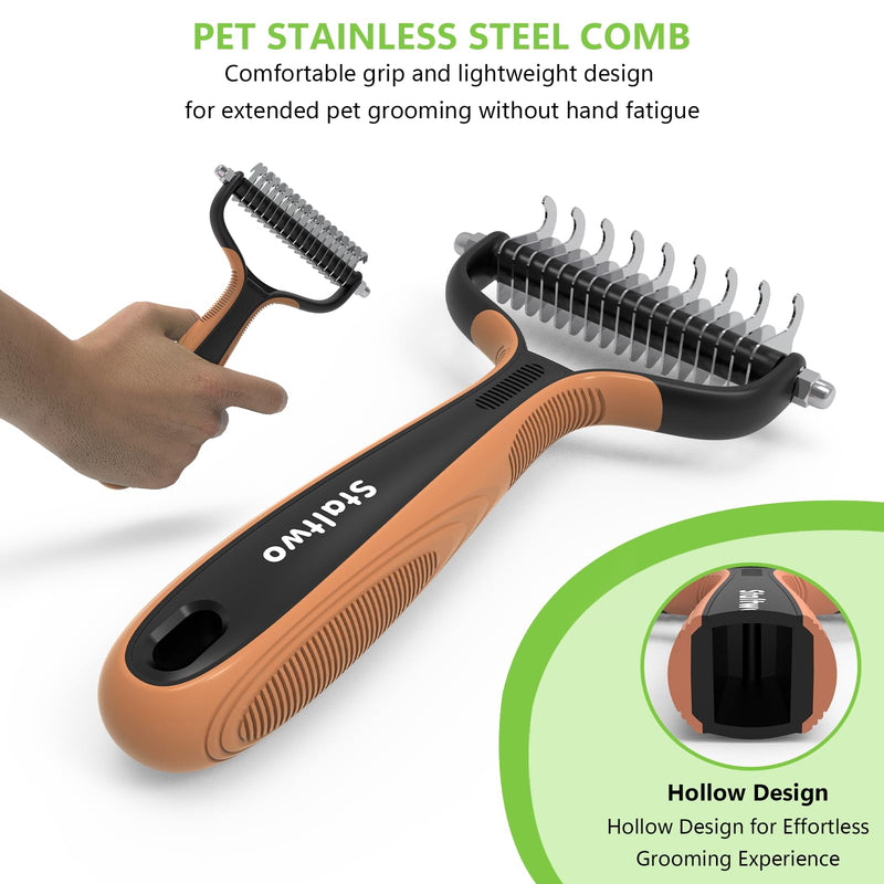 Deshedding Dog Brush for Shedding - 2-in-1 Professional Undercoat Rake and Furminator for Dogs | Shedding Control for Long-Haired Dogs and Cats, Deshedding Tool, Knot Removal,Orange Orange - BeesActive Australia