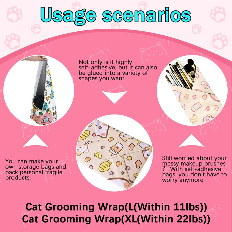 Cat Wrap for Cutting Nails, 2 Different Sizes Cat Restrain with Cat Nail Clipper and Nail File,Velcro Fabric for Cats,Cat Grooming Wrap,Self-Adherent/Anti-Scratch/Escape/Bitten( L21.6in &XL27.6in ) - BeesActive Australia