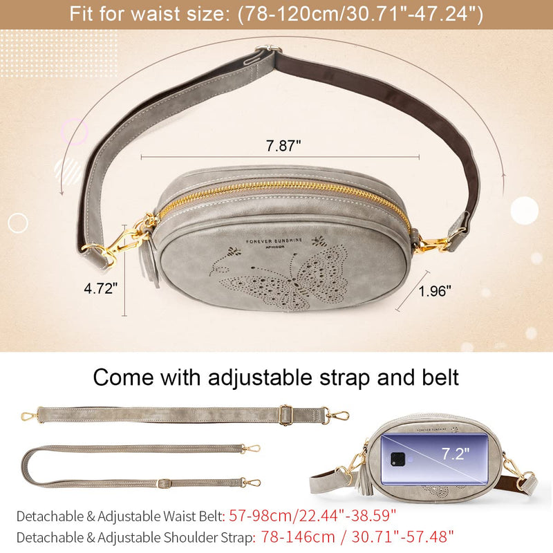 APHISON Fanny Pack for Women White Crossbody Everywhere Belt Bag Traveling Bag with 2 Adjustable Straps, Bum sling bag Fashion Waist Pack Outdoors,Workout,Casual,Running,Hiking,Cycling - GRAY 1-GRAY