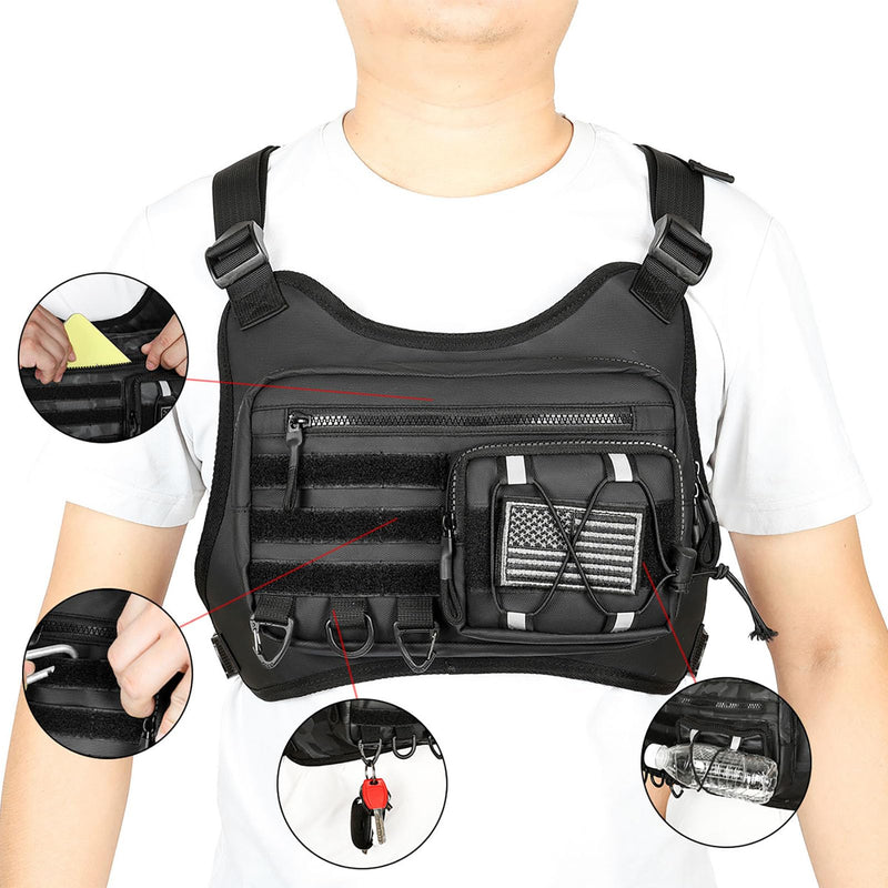 Outdoor Sports Chest Bag for Men, Water Resistant Lightweight Running Vest EDC Chest Pack for Workouts Hiking Cycling Black