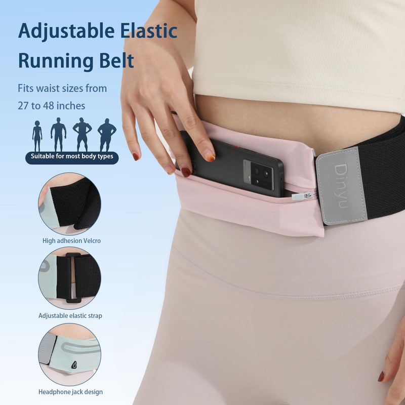 Slim Running Belt with 2 Pockets for Phone, Adjustable Waist Belt Bag for Women/Men,Ultra Light Adult Fanny Pack, Waist Pack for Running Hiking Yoga Travel Cycling, Pink