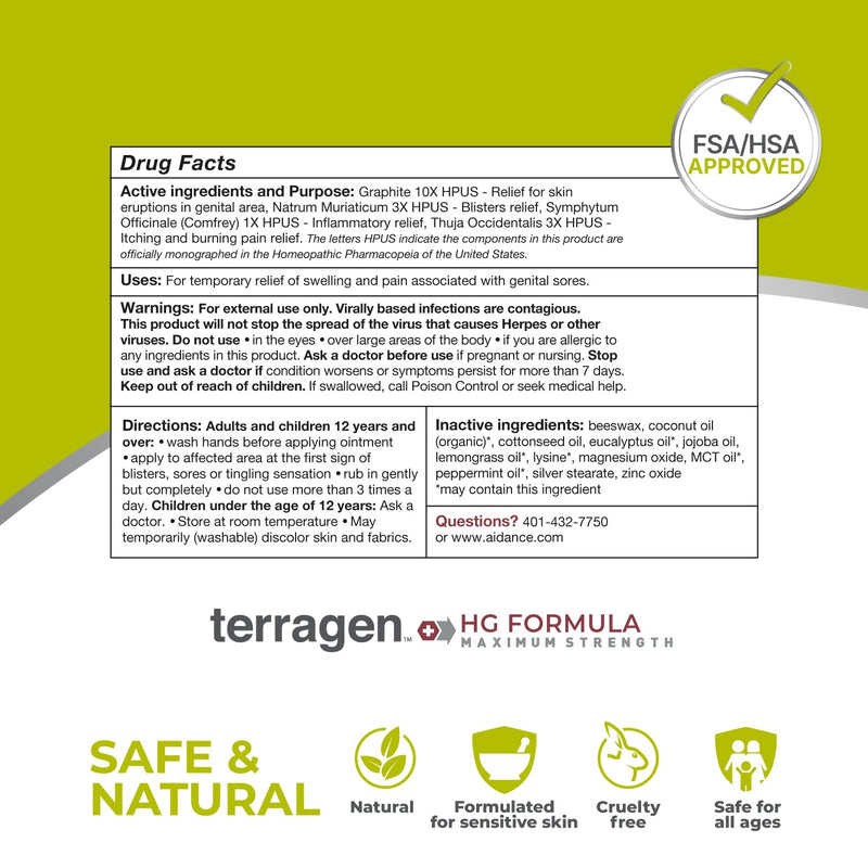 Terragen HG Formula MAX Genital Sores Cream by terrasil, Fast Soothing Natural Treatment for Effective Outbreak Support for Men and Women (14g)