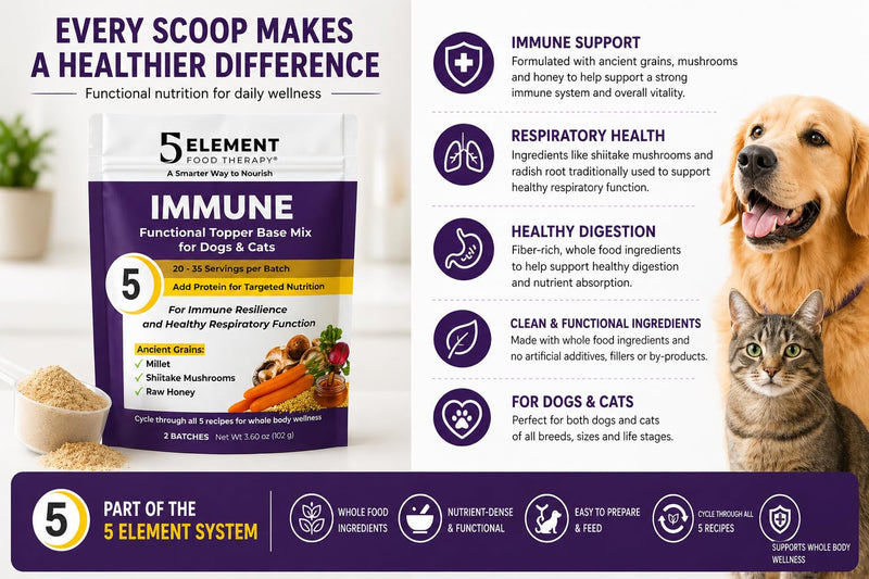 Immune Functional Topper Base Mix for Dogs & Cats - Organic Millet, Shiitake Mushrooms & Raw Honey - Immune Resilience & Respiratory Support - 3.6 oz