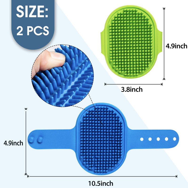 Pet Shampoo Bath Brush Soothing Massage Rubber Comb with Adjustable Ring Handle for Long Short Haired Dogs and Cats Grooming, 2 PCS pack of 2 Blue+Green - BeesActive Australia