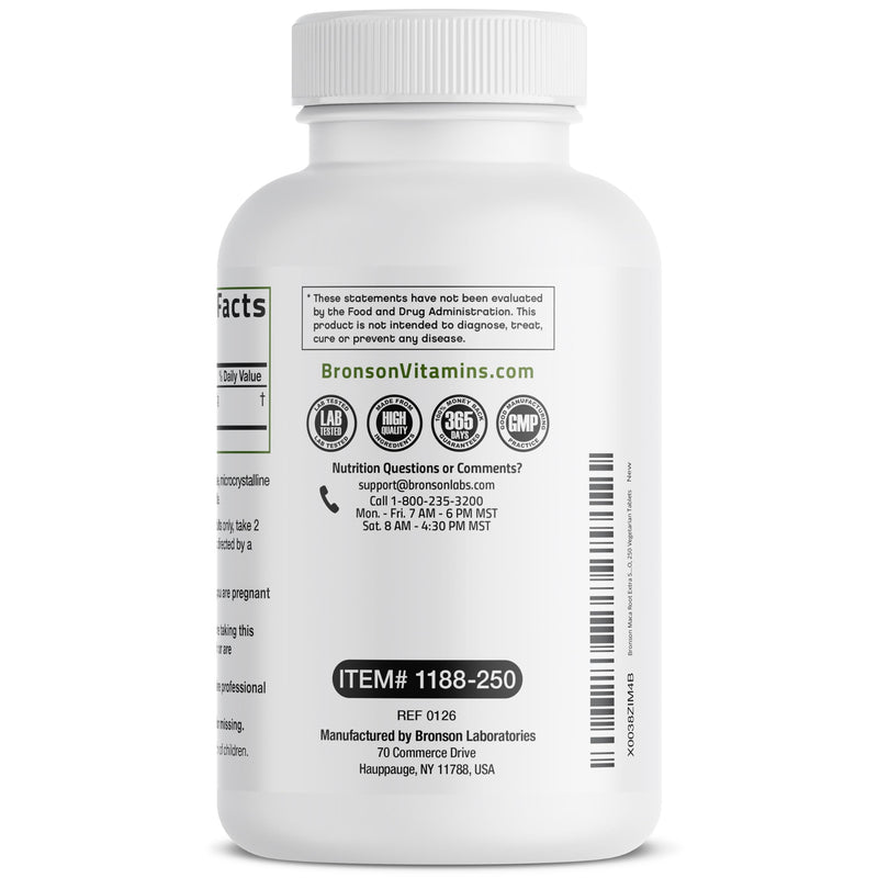 Bronson Maca Root Extra Lepidium Meyenii, Non-GMO, 250 Vegetarian Capsules Unflavoured 250 Count (Pack of 1)