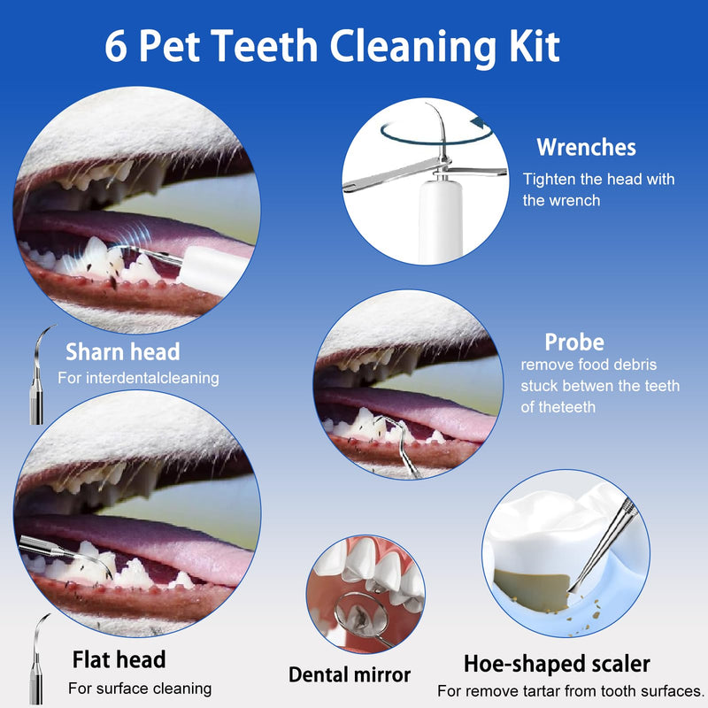 Dog Plaque Remover for Teeth, 7Pcs Teeth Cleaning Kit, Rechargeable Ultrasonic Pet Tartar Remover for Calculus and Teeth Stains, 5 Cleaning Modes with LED Light, IPX6 Waterproof Dental Care Kit