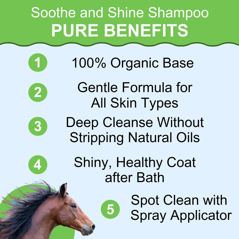 Horse Shampoo - Pure Sole Soothe & Shine Shampoo - Deep Cleaning Moisturizing Shampoo for Body, Mane and Tail - Hydrates Skin and Conditions Coat | Convenient Sprayer for Spot Cleaning - 32 oz. - BeesActive Australia