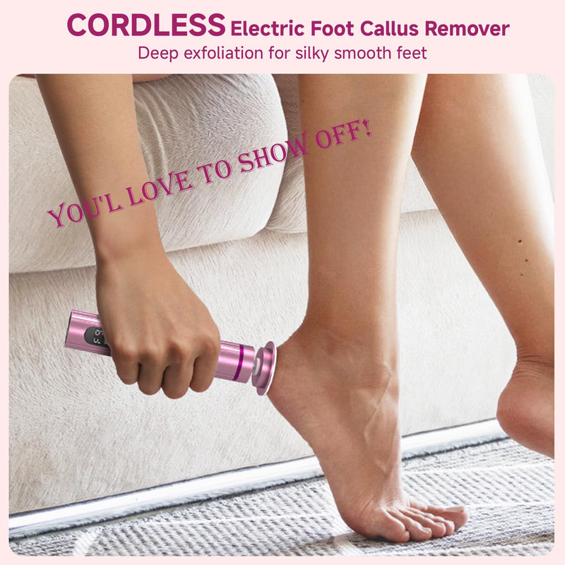 Electric Foot Nail File Cordless, 2 in 1 Wireless Dermave Electric Foot Callus Remover, Adjustable 9 Speed Rechargeable Pedicure Foot Filer Tool w/Sandpaper Discs & Nail Drill Bits,Digital Display Pink - BeesActive Australia