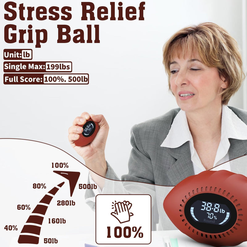 Grip Strength Tester, Digital Grip Strength Trainer with Cheer Sound, Progress Bars, Up to 220lbs Hand Gripper Strengthener, Forearm Strengthener, Fitness Toy, Stress Balls for Adults Kids Brown