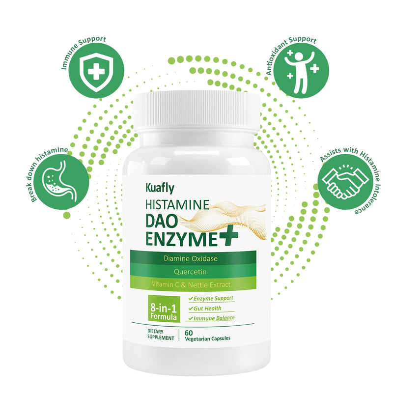 DAO Supplements Histamine Blocker – DAO Enzyme + Diamine Oxidase & Quercetin, Immortelle, Vitamin C for Gut Health and Food Support 120 Capsules