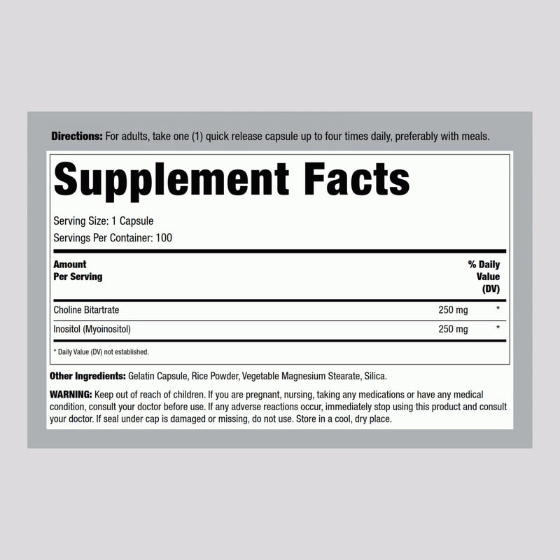 Lindberg Choline Inositol Supplement | 500mg | 100 Capsules | Vitamin B Complex | Non-GMO, Gluten Free