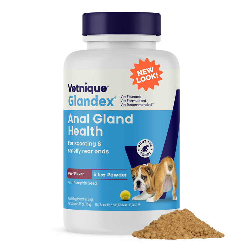 Vetnique Glandex Anal Gland Medicated Spray for Dogs & Cats (4oz) and Glandex Beef Liver Anal Gland Support Powder (5.5oz) Bundle
