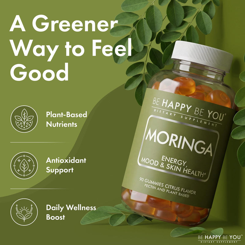 Moringa Gummies for Energy, Mood & Skin Health - 90 Count Citrus Flavor - Vegan Pectin Based - Non GMO - Gelatin Free - Made in USA