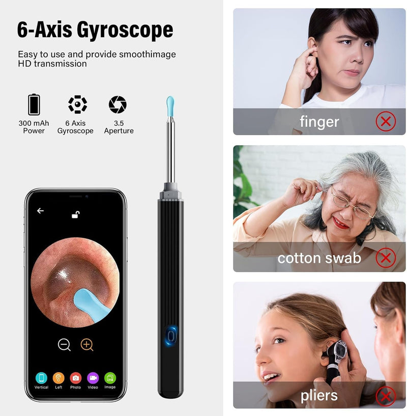 Ear Wax Removal - Earwax Remover Tool with 8 Pcs Ear Set - Ear Canal Cleaner with 1080P Camera - Ear Cleaning Kit with 6 Ear Scoops - Ear Wax Cleaner with Camera-Otoscope Ear Pick for iOS & Android - BeesActive Australia