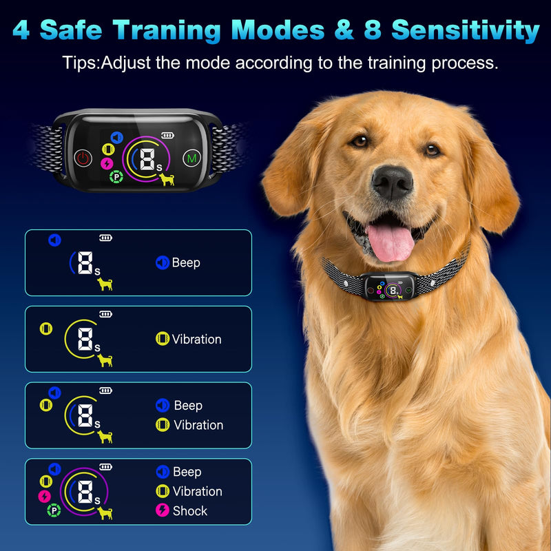 Dog Bark Collar 2 Pack, Bark Collar for Large Medium Small Dogs, Smart Bark Collar, Rechargeable Anti Bark Collars for Dogs with 8 Adjustable Sensitivity, Bark Shock Collar with 4 Training Modes shock 2 packF - BeesActive Australia
