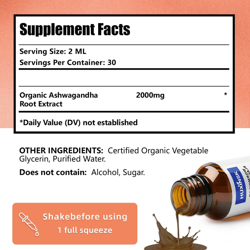 Ashwagandha Liquid Drops Extract | Certified Organic Withania Somnifera | Natural Stress Relief & Energy Support | Alcohol-Free, 60ml Adaptogen Tincture Ashwagandha