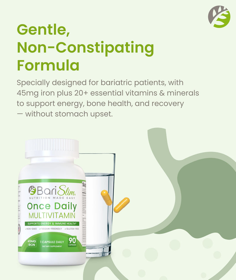 BariSlim Once Daily Bariatric Multivitamin Capsule - 45mg of Iron - Bariatric Vitamin & Supplement for Post Bariatric Surgery Including Gastric Bypass & Gastric Sleeve | 90 Day Supply 90 Count (Pack of 1)