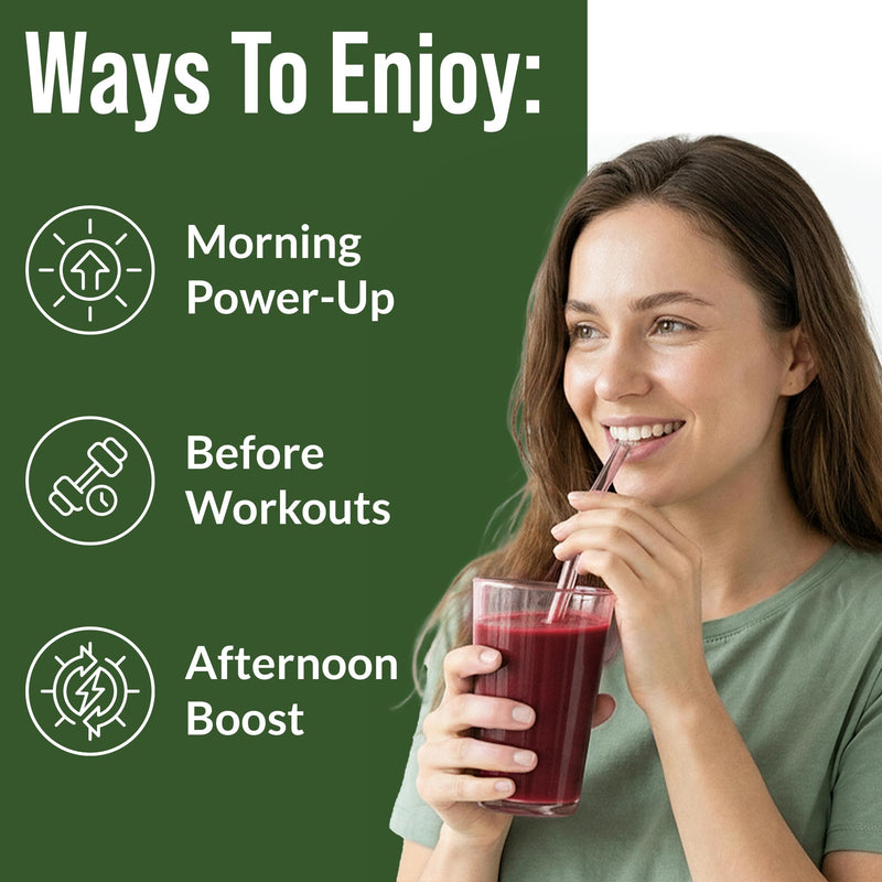 Peak Performance USDA Organic Plant Based Nitric Oxide Booster Powder | Supplement for Men & Women. Caffeine Free 5 Top Ingredients, Beet Root, Tart Cherry, Acerola Cherry, Pomegranate, Red Ginseng
