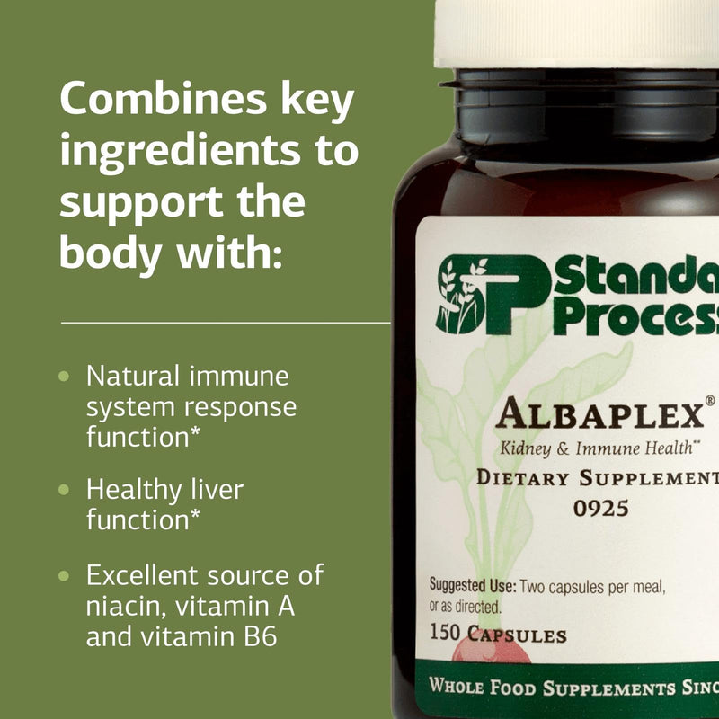 Standard Process Albaplex, Kidney & Liver Supplement, 150 Capsules | Liver and Immune Health Dietary Supplement, Non-Dairy, Kidney and Liver Health Support, Contains Vitamins A,B6, and C 150 Count (Pack of 1)