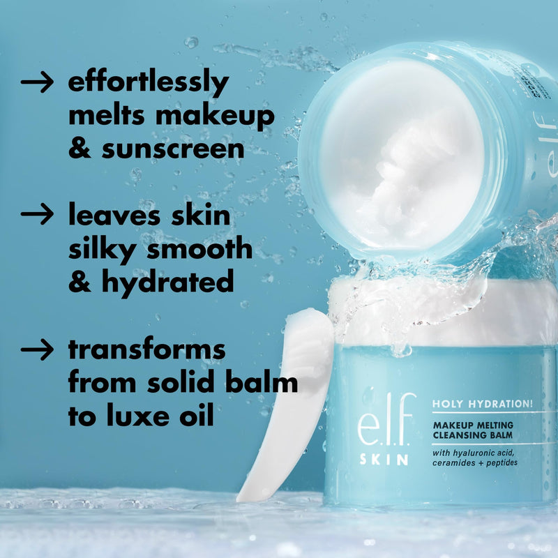 e.l.f. Holy Hydration! Makeup Melting Cleansing Balm, Face Cleanser & Makeup Remover, Infused with Hyaluronic Acid to Hydrate Skin, 2 Oz Unscented 2 Ounce (Pack of 1)