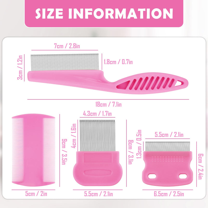 Flea comb for cats and dogs, dog comb, lice comb, nit comb, flea comb for dogs, pet comb, stainless steel lice comb, tear stain remover comb, flea comb for removing fleas (pink 4-piece set) - BeesActive Australia