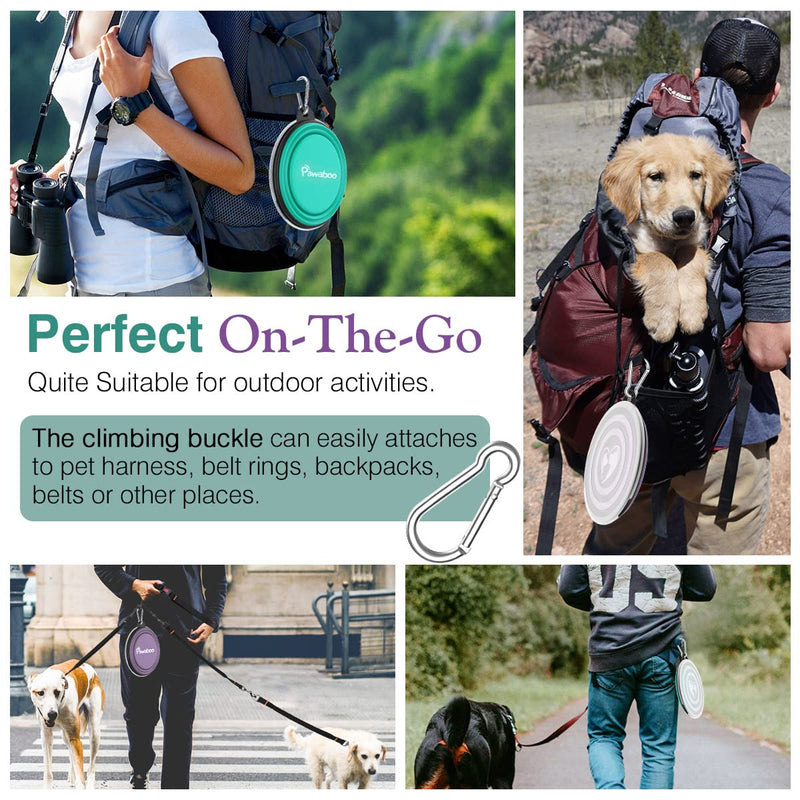 Pawaboo Collapsible Dog Bowls 2 Pack, Silicone Feeding Watering Bowls with Lids & Carabiners for Dogs Cats, Portable Water Feeder Food Bowl for Walking Traveling Home Use, 1000ml, Violet+Turquoise 1000ml(Pack of 2) - BeesActive Australia