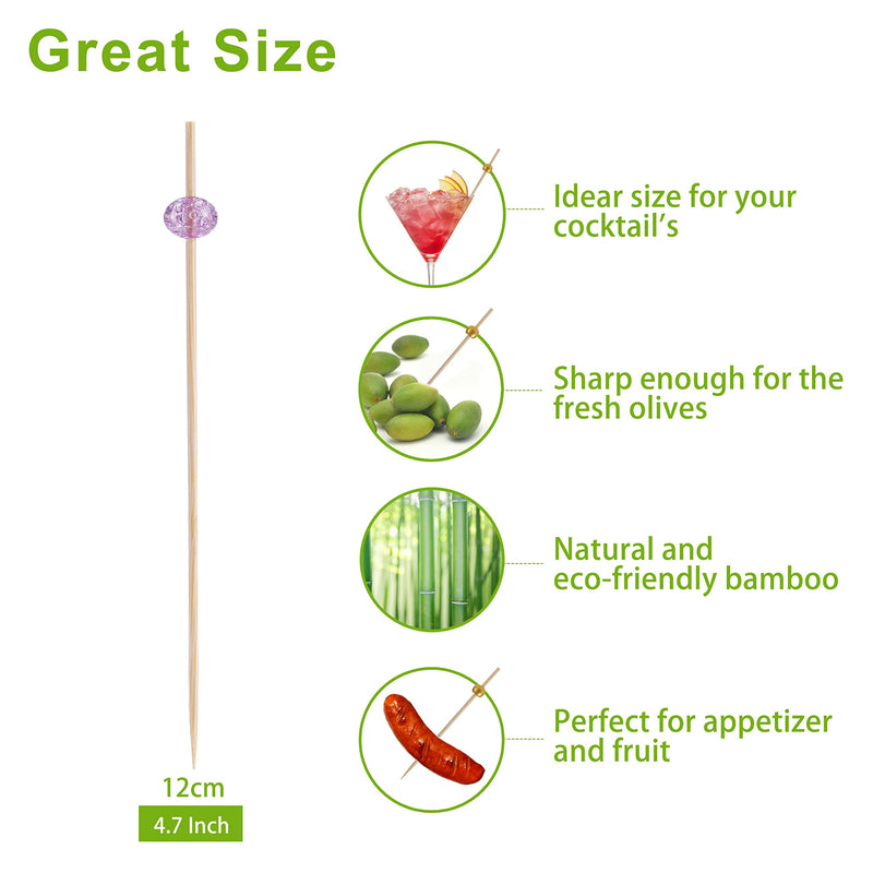 200 Pcs Cocktail Picks, 4.7 Inch Toothpicks for Appetizers, Bamboo Cocktail Sticks Skewers for Drinks, Desserts, Charcuterie, Wedding Party Fancy Toothpicks, Colour Pearl Mini Food Picks Decorative 200 Pcs Colour - BeesActive Australia