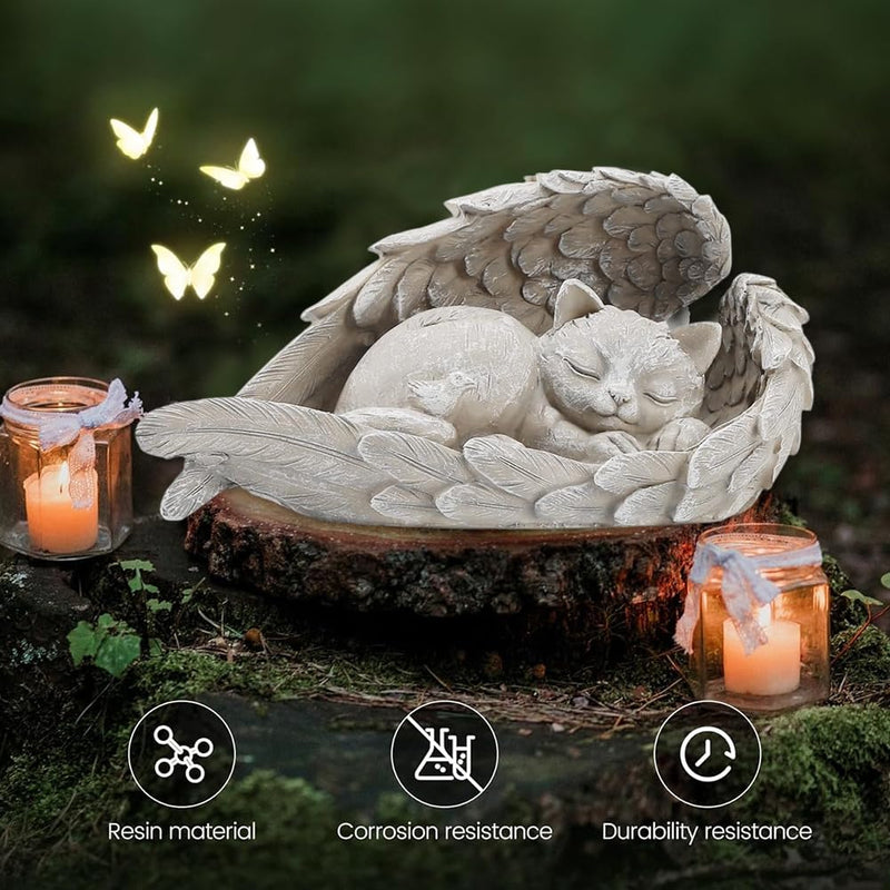 RTUHCSP Cat Angel Memorial Stone, Cat Angel Figures, Memorial Stone for Pets, Resin Cat Memorial Statue, Cat Figure Garden Gift Keepsake Home Grave Decoration Decoration - BeesActive Australia