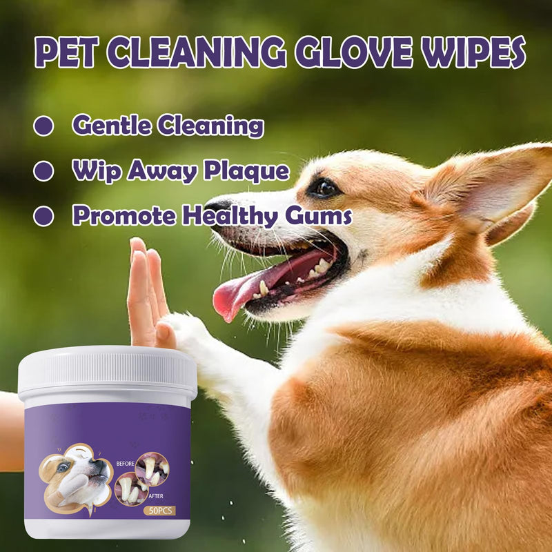 Pack of 50 Dental Care Finger Pads, Dog Teeth Cleaning Wipes