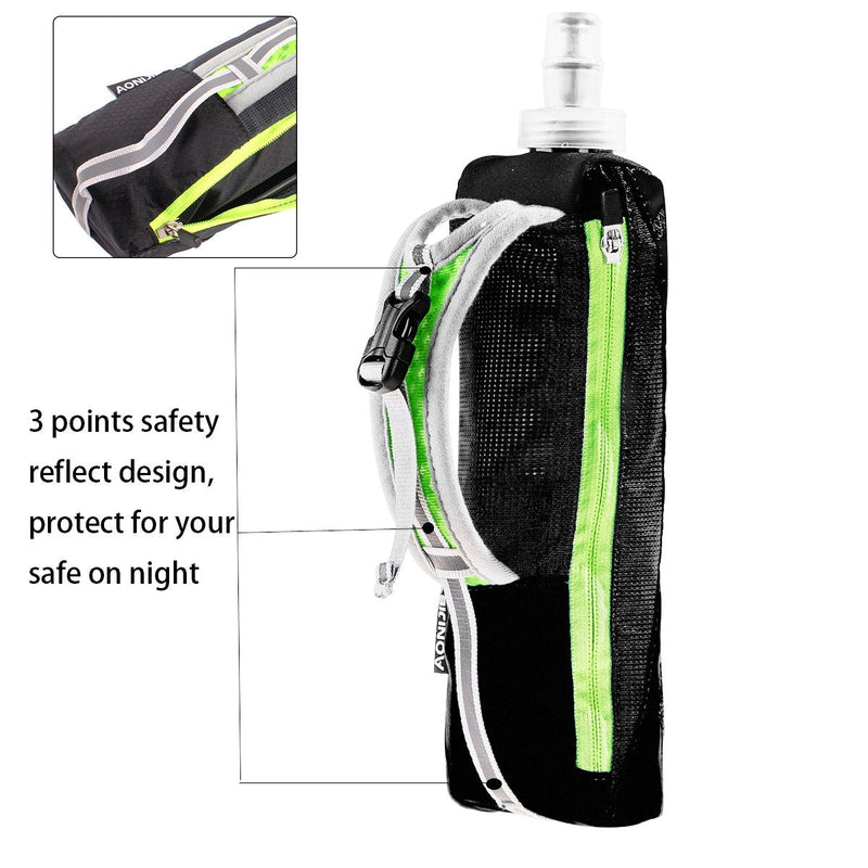 Geila Handheld Water Bottle for Running, 17 oz Grip Handheld Bottle with Hand Strap Hydration Pack, Sport Soft Flask Black+500ML Soft Flask