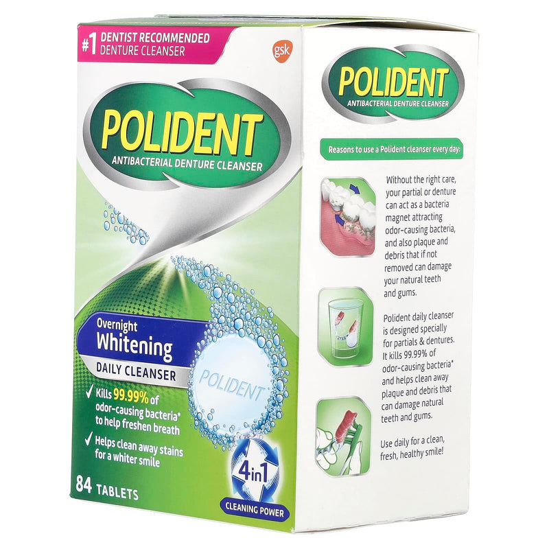 Polident Overnight Whitening Triple Mint Freshness Denture Cleaner Tablets - 84 CT