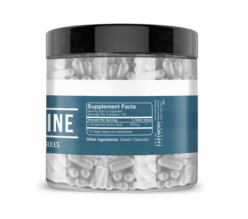 Earthborn Elements L-Glutamine 200 Capsules, Pure & Undiluted, No Additives 1 Count (Pack of 200)