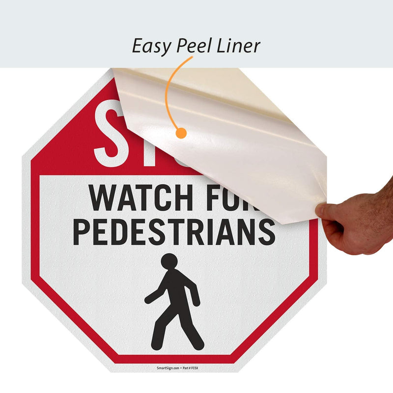 SmartSign “Stop - Watch for Pedestrians” Anti Slip Adhesive Reflective Octagonal Floor Sign | 17" x 17" 17" x 17" Reflective Octagon
