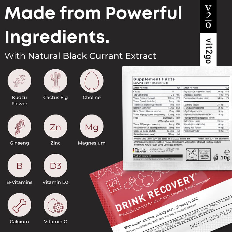 Drink Recovery Electrolytes Powder with Vitamins, Vegan Electrolyte Packets for Hydration & Liver Detox, Forest Fruit Flavor (30 Sachets) 3.5 Ounce (Pack of 1)