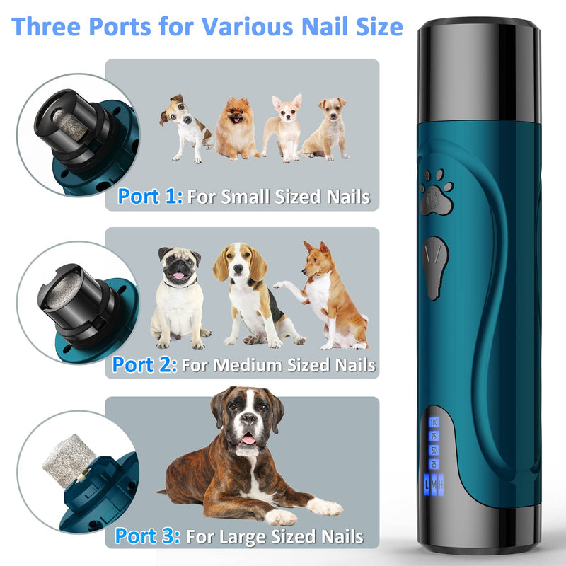 Dog Nail Grinder, Dog Nail Trimmers and Clippers Kit, Super Quiet Electric Pet Nail Grinder, Rechargeable, for Small Large Dogs & Cats Toenail & Claw Grooming,3 Speeds, 2 Grinding Wheels (A-Dark Blue) A-Dark Blue - BeesActive Australia