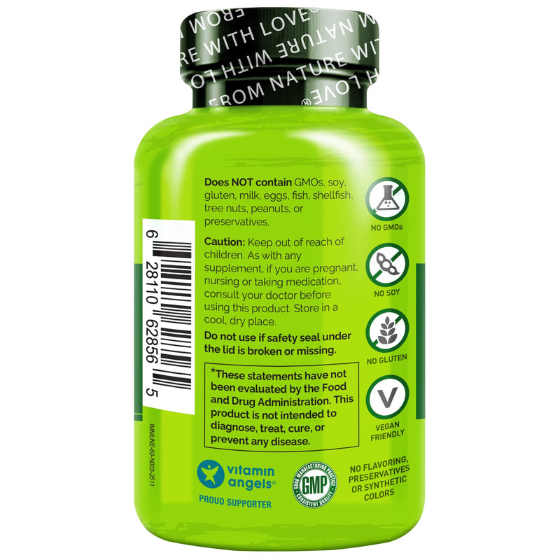 NATURELO Immune Support Supplement, Elderberry Vitamin C, 60 Vegan Capsules | Echinacea capsules with zinc, Immune Health, Natural Immunity Boost w/Antioxidant, Herbal & Mineral Defense