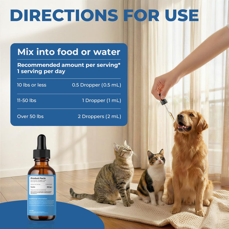 Taurine Supplement for Dogs & Cats Drops – Daily Amino Acid Liquid Drops for Heart Function, Vision Support & Balanced Pet Nutrition