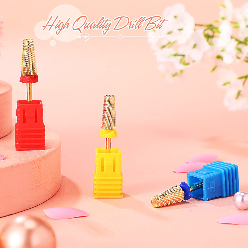 Honoson 3 Pcs Carbide Nail Drill Bits 5-in-1 Fast Gel & Acrylic Removal, Two-way Rotate for Left & Right Handed Xf, F, M, 3/32 Inch Professional Manicure Tool(Gold) Gold - BeesActive Australia