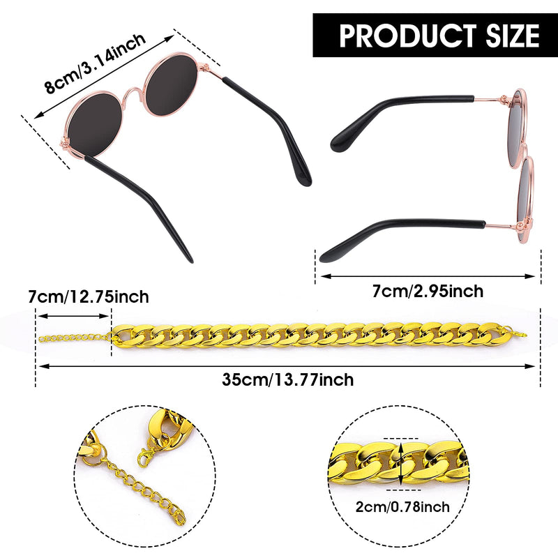 Molain Cat Sunglasses Gold Chain Costume Decorations UV Protection Classic Retro Puppy Retro Sunglasses Faux Photo Props 1 Black Sunglasses+1 Gold Chain - BeesActive Australia