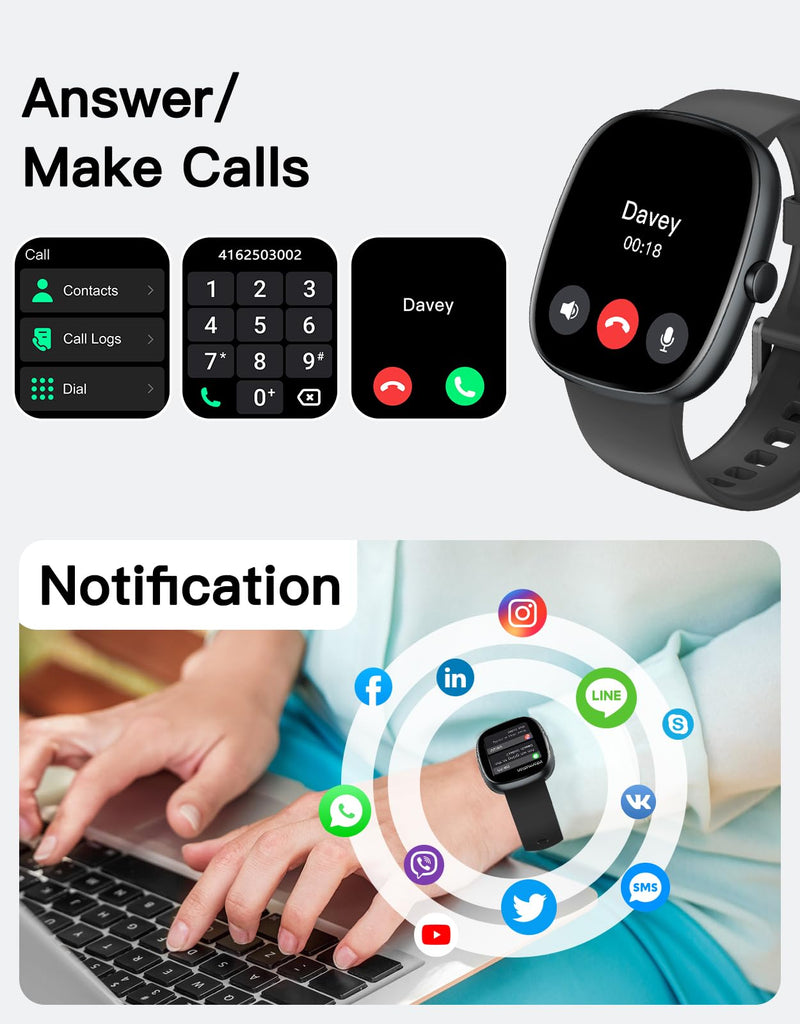 Fitness Trackers for Men Women with Bluetooth Call 24/7 Heart Rate & Blood Oxygen Monitor Sleep Tracker, Steps/Calories Counter Stopwatch/Timer/Alarm Clock, Pedometer for Walking Waterproof (Black) Black - BeesActive Australia