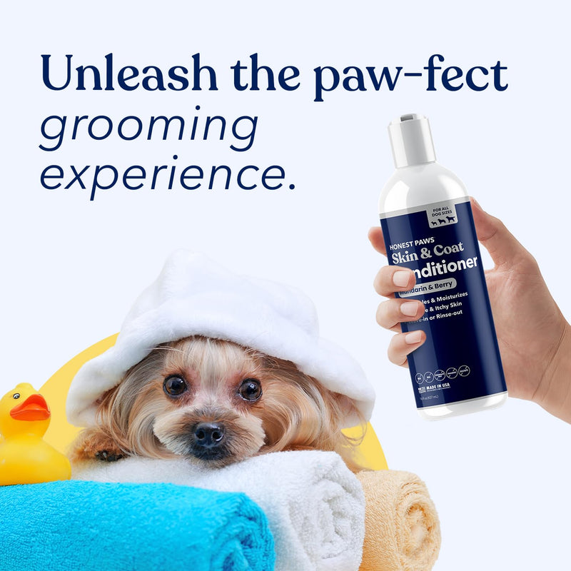 Honest Paws Dog Conditioner Detangler - Moisturizing Premium Pet Conditioner for Itchy and Dry Skin - Hydrate Sensitive Skin - Shiny Coat Soft Hair Smooth Fur - Mandarin & Berry - 16 oz - BeesActive Australia