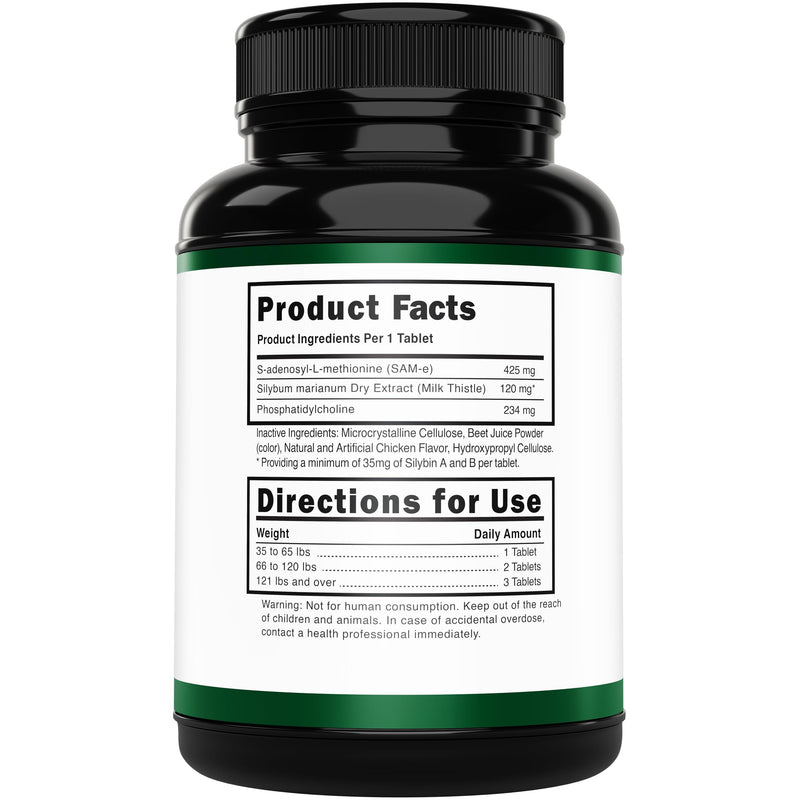 Liver Support Supplement for Large Dogs with Silymarin (Same & Silybin) S-Adenosyl-L-methionine (SAM-e) & Silybum (Milk Thistle) Dog Liver Supplement - 3rd Party Tested, Non GMO - 30 Chewable Tablets Large Dogs (Over 35 lbs)