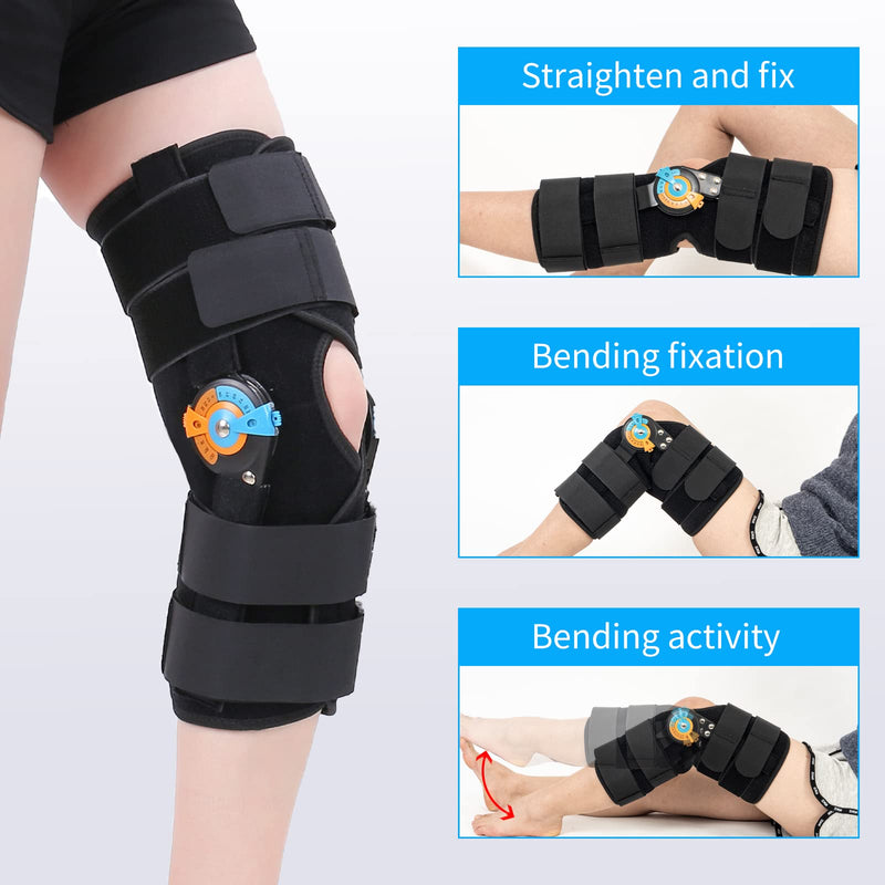 GHORTHOUD Hinged ROM Knee Braces Adjustable Knee Immobilizer Support for Knee Pain ACL MCL PCL Arthritis Meniscus Tear for Men and Women (XL) X-Large Basic Version