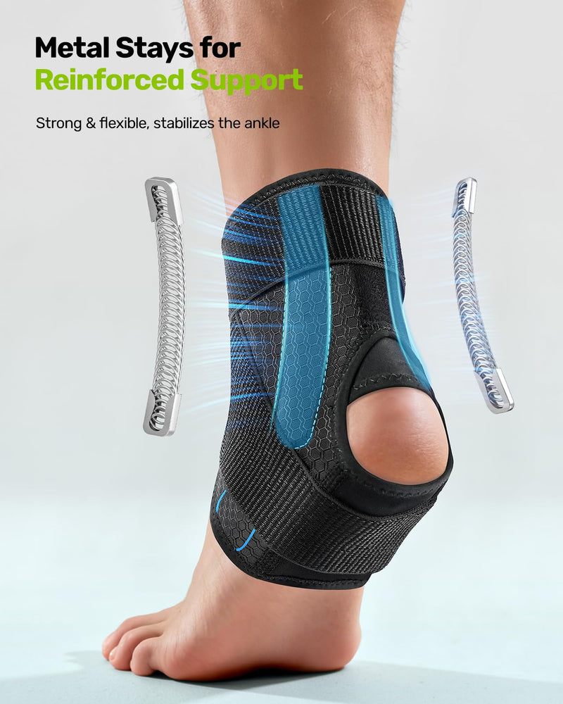 Rakiie Quick Lace Up Ankle Brace with 2 Metal Support Stays, Breathable Stabilizer for Sprained Ankle, Slim Fit Ankle Support for Men & Women, Sports, Running, Basketball (Black, M) Black - BeesActive Australia