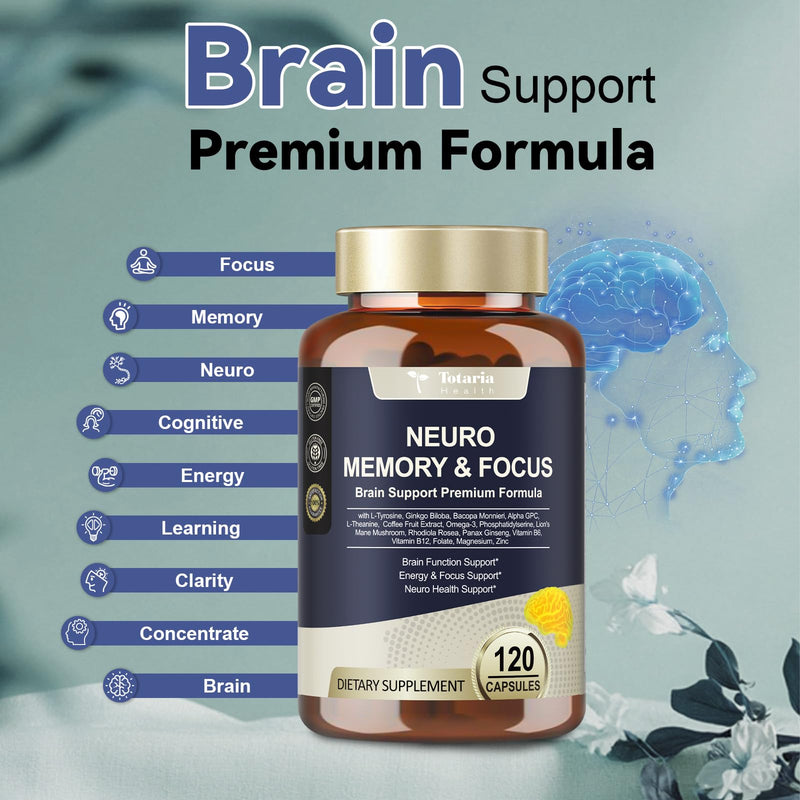 C-affeine Pills Brain Supplements for Memory and Focus L-Tyrosine, Alpha GPC, Ginkgo Biloba, Bacopa Monnieri, Brain Nootropic Cognitive Support - Non-GMO, Gluten Free (120 Counts) 120 Count (Pack of 1)